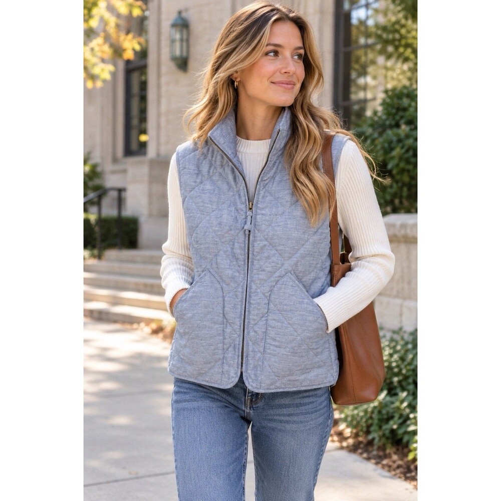 J Crew NEW Medium Excursion Vest Blue Chambray Zip Quilted NWT Womens Jcrew